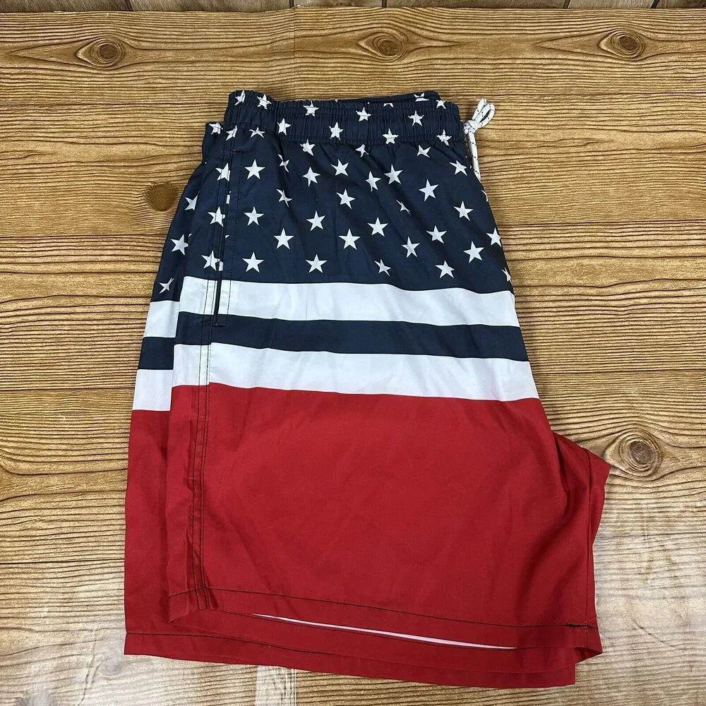 American Flag Swim Trunks‎ Men’s Size 2XL Drawstring Waistband